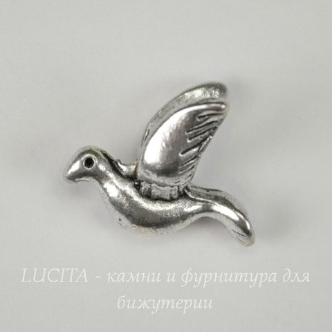 Бусина металлическая "Птичка" 14х12 мм (цвет - античное серебро)