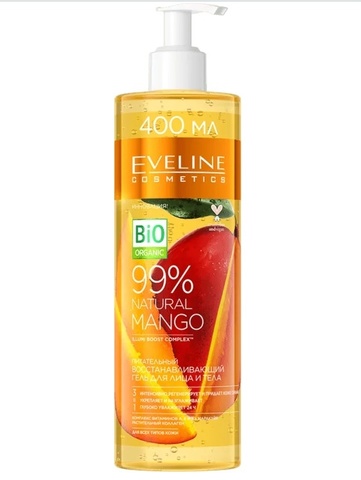 EVELINE 99% NATURAL Питательный восстанавливающий гель для лица и тела 3в1 - MANGO, 400мл