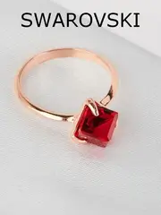 Кольцо Миражи тонкое с красным кристаллом-кубиком Swarovski