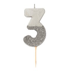 Восковая свеча цифра "3" (серебро) (7,5 см)