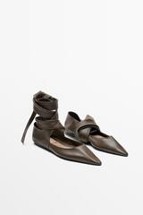 Massimo Dutti Кожаные балетки на шнуровке - Limited Edition, хаки