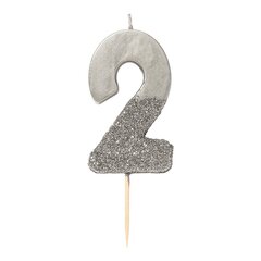Восковая свеча цифра "2" (серебро) (7,5 см)