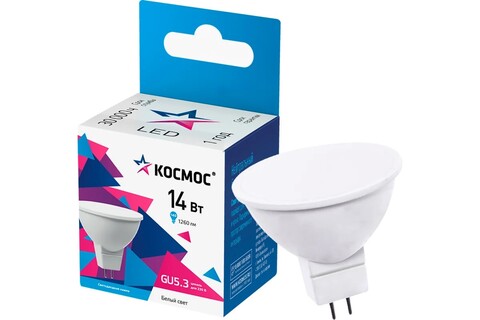 Лампа светодиодная Космос  LkecLED14wJCDRC45 цоколь GU5.3, софитная JCDR, 14Вт = 140Вт, белый 4500k, световой поток 1070лм, 220 вольт - купить в компании MAKtorg