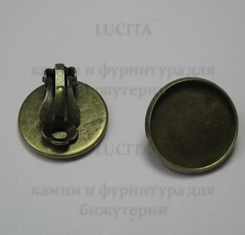 Основы для клипс с сеттингом для кабошона 16 мм (цвет - античная бронза) ()