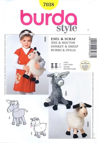 Выкройка Burda (Бурда) 7038 — Мягкие игрушки: Овечка, Ослик