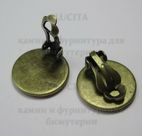 Основы для клипс с сеттингом для кабошона 16 мм (цвет - античная бронза) ()