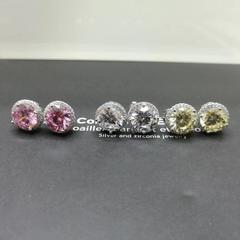 4865- Пусеты CARATS из серебра с круглыми, розовыми цирконами