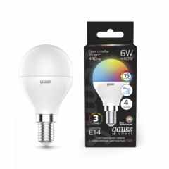 Лампа Gauss LED Шар 6W E14 RGBW+диммирование 105101406