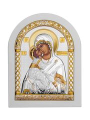 Икона Владимирской Божией Матери (105х140 мм, Оклад из белого дерева (бук/граб)) — шелкография на сусальном золоте
