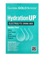 California Gold Nutrition HydrationUP®, смесь для приготовления напитка с электролитами, с лактатом кальция, витаминами C и E, ассорти вкусов, 20 пакетиков по 4–4,8 г (0,14–0,17 унции)