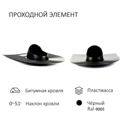 Проходной элемент для битумной кровли, черный, B-9005