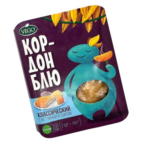 Веганские Кордон Блю «Классические» «с ветчиной и сыром», 230 г (2 шт х 115 г), Vego