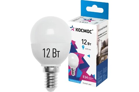 Лампа светодиодная Космос  LkeLED12wGL45E1445 цоколь E14, шар GL45, 12Вт = 110Вт, белый 4500K, световой поток 1070лм, 220 вольт - купить в компании MAKtorg