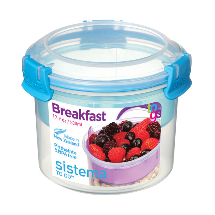 Ланч-бокс с ложкой Sistema "Breakfast TO GO", двойной, 530 мл, цвет Голубой