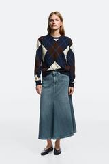 Massimo Dutti Расклешенная джинсовая юбка миди, средне-синий