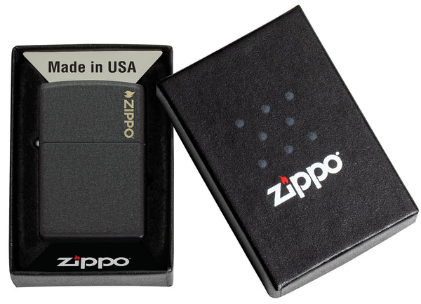 Зажигалка ZIPPO Logo с покрытием Black Crackle™, латунь/сталь, чёрная, матовая, 38x13x57 мм