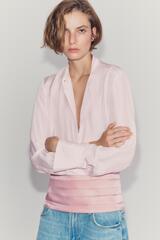ZARA РУБАШКА С КАНТОМ ИЗ 100% ШЕЛКА — ZW COLLECTION, ПАСТЕЛЬНО-РОЗОВЫЙ