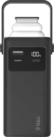 Внешний аккумулятор TTEC ReCharger Extreme LCD 20000mAh PD Powerbank 20W встр кабелями USB-C/Lightning и ручкой для переноса, черный