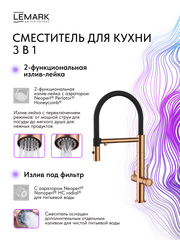 Смеситель Lemark Зенит Zenith LMF-1676S-BRRGN для кухни с гибким изливом, с подключением к фильтру питьевой воды