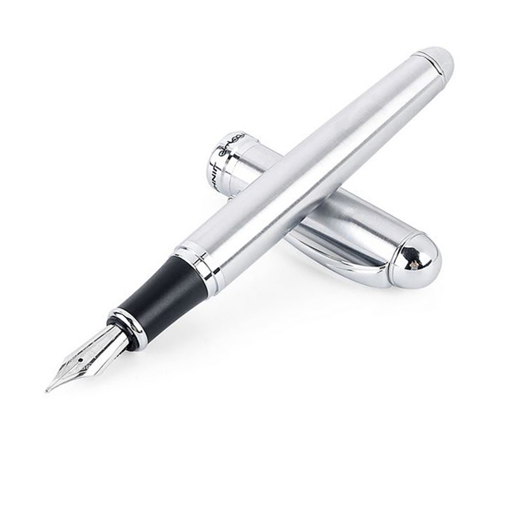 Перьевая ручка Jinhao 750, Китай. Перо М (0.75 мм). Корпус металл. Цвет серебристый. Распродажа 1500 руб.