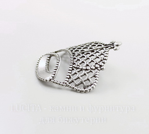 Винтажный декоративный элемент - филигрань "Корона" 43х37 мм (оксид серебра)