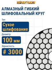 Круг алмазный гибкий шлифовальный ПРАКТИКА 100 мм для сухого шлифования, P3000 (925-600)