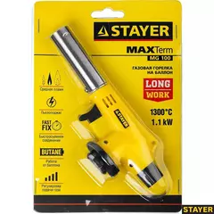 STAYER MaxTerm MG200, 1300°C, газовая горелка с пьезоподжигом на баллон с цанговым соединением (55584)