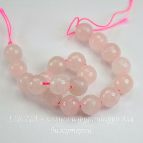 Бусина Кварц, шарик с огранкой, цвет - бледно-розовый, 10 мм, нить