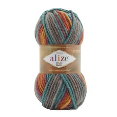 ALIZE "SUPERLANA MAXI BATİK", 25% Шерсть - 75% Aкрил, 100 гр, 100 м, 7830 красный/зеленый/серый