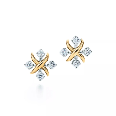 Серьги из жёлтого золота 18k и платины с бриллиантами, Tiffany 💎 Jean Shlumberge Lynn -  В наличии