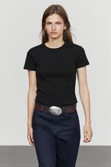 Massimo Dutti Футболка с короткими рукавами и отделкой в рубчик, черный