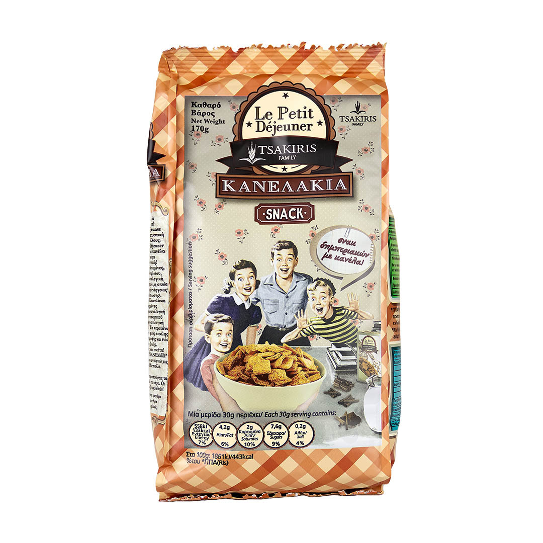 Хрустящие хлопья из цельнозерновой пшеницы с корицей LE PETIT DEJEUNER TSAKIRIS FAMILY 170 г - 4 шт.