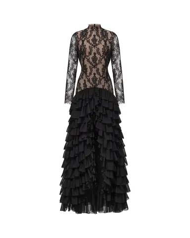 Стелла макси (Stella maxi), платье макси из черного кружева и юбкой из черного шифона