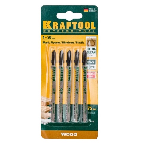KRAFTOOL T101AO, EU-хвост., по дереву, шаг 2.5 мм, 75 мм, 5 шт, полотна для лобзика (159514-2.5-S5)