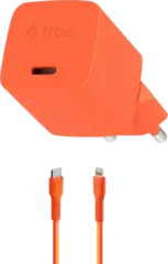 Зарядное устройство TTEC SmartCharger GAN 20W PD USB-C Travel Fast Charger с каб USB-C/Lightning 1,2м, неоновый оранжевый