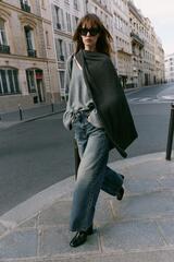 ZARA ДЖИНСЫ Z1975 LOOSE WIDE-LEG, ВЫСОКАЯ ПОСАДКА, СТРАЗЫ, СИНИЙ