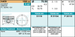 ПОРШЕНЬ STD ACCENT SOHC G4EB TEIKIN 75,5 1,5-1,5-3,0 (+ПАЛЕЦ)