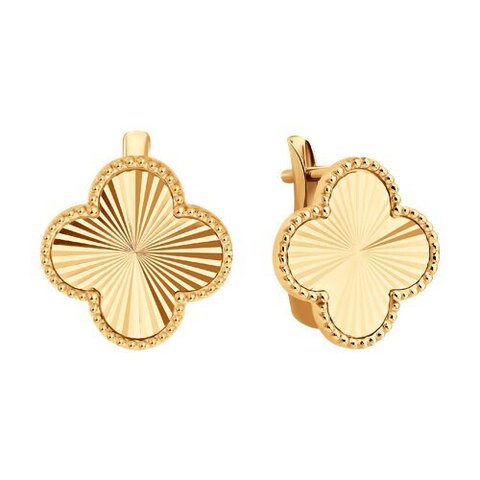 Серьги Trendy Gold клевер с алмазными гранями (гильоше) из золота 585 пробы