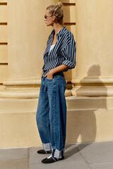 ZARA ДЖИНСЫ Z1975 BAGGY СО СРЕДНЕЙ ПОСАДКОЙ И ОТВОРОТАМИ, СИНИЙ