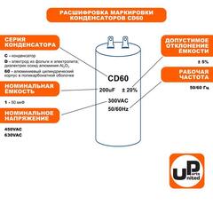Конденсатор UNITED PARTS CD60, 200 мкФ, 250В, клеммы (90-1012)