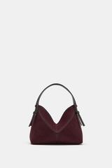 ZARA МИНИ-СУМКА-МЕШОК С ТЕКСТУРОЙ И ОТСТРОЧКОЙ, БОРДОВО-КРАСНЫЙ