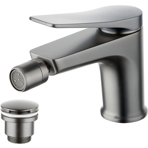 Lemark LM3708GM Смеситель для биде, высота излива 7 см, длина 14 см, с донным клапаном клик-клак, латунь/графит