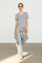 Massimo Dutti Трикотажный топ с короткими рукавами, голубоватый