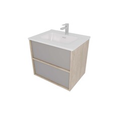 Aquatek AQ66060-DO-LG AQ66060-DO-LG Комплект мебели:Тумба 60 см ЛИБРА с раковиной AQ0460-00, 2 ящика,цвет фасадов серый туман,  корпус дуб давос фото