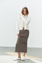 ZARA ЮБКА МИДИ В ТОНКУЮ ПОЛОСКУ, КОРИЧНЕВЫЙ МЕЛАНЖ