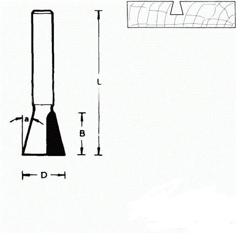711706 Фреза (D): 12,7 mm (B): 12,7 mm (L): 44 mm (A): 140° Хвостовик 6 mm