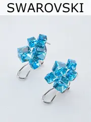Серьги гроздья Мираж с голубыми кубиками Swarovski