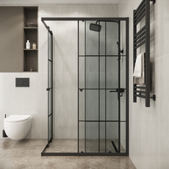 Душевое ограждение Niagara Eco NG-1012-14QKL (120х80х190) прямоугольник,черный,раздвижное,стекло клетка,1 место