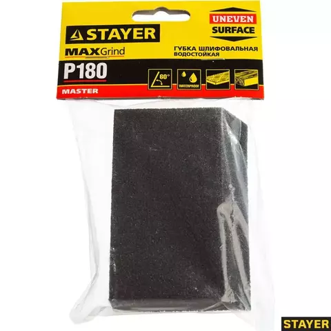 STAYER P180, 100 x 68 x 42 x 26 мм, водостойкая, четырехсторонняя угловая шлифовальная губка (3561-180)