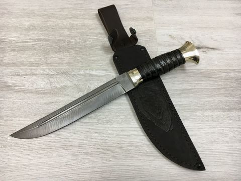 Пластунский нож Казак, дамасская сталь, мельхиор